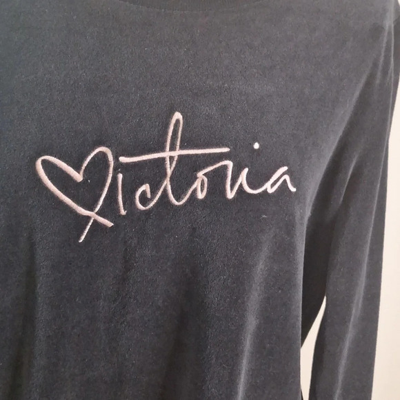 Victoria's Secret black velour  split back crew neck top SZ L - Picture 3 of 6